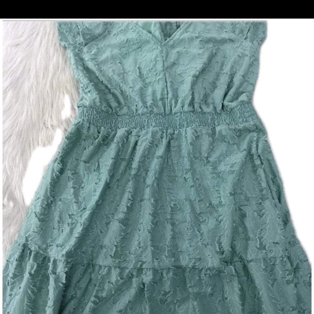 NWOT Lauren Conrad Aqua Spring Dress textured tie back Womens M BOHO - Picture 3 of 9